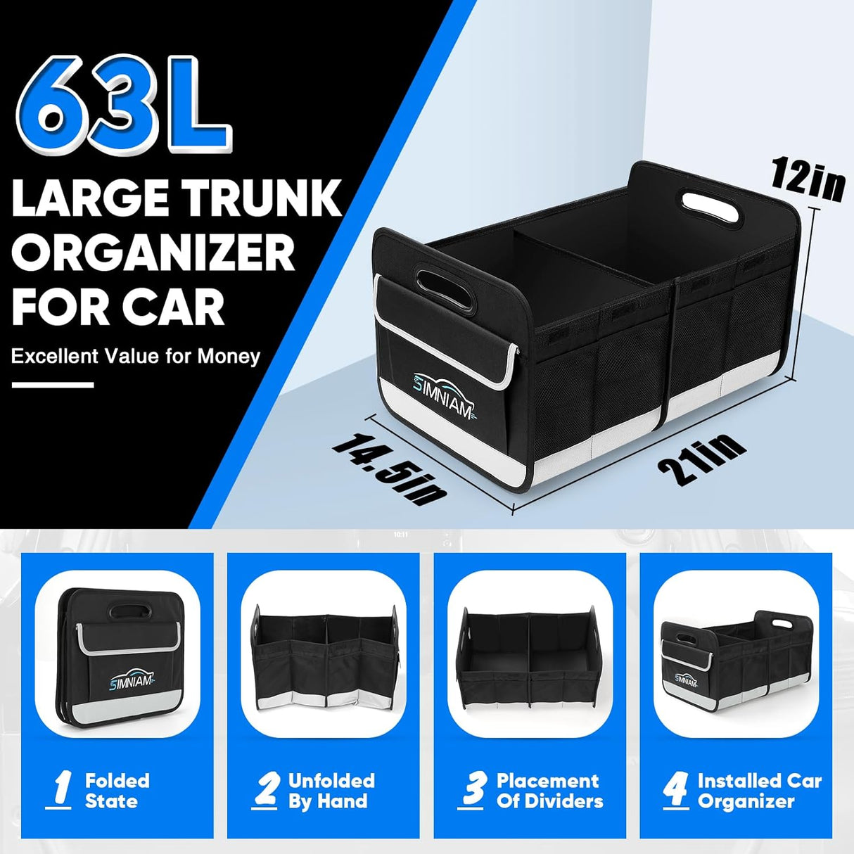 Organizador de Maletero Simniam - Portátil, Handle Reforzado