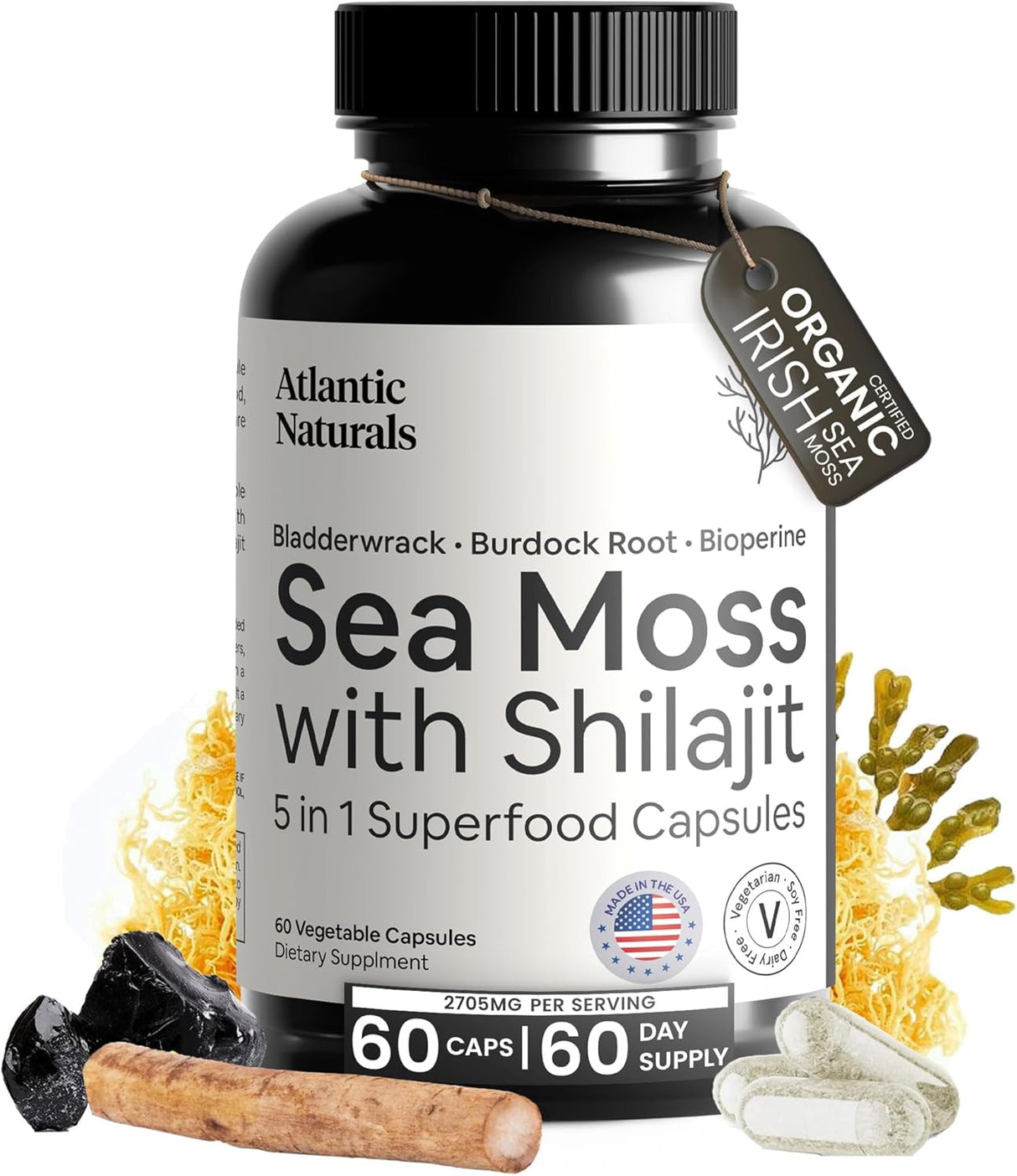 Atlántic Naturals Cápsulas de Sea Moss con Shilajit 5 en 1 60 c