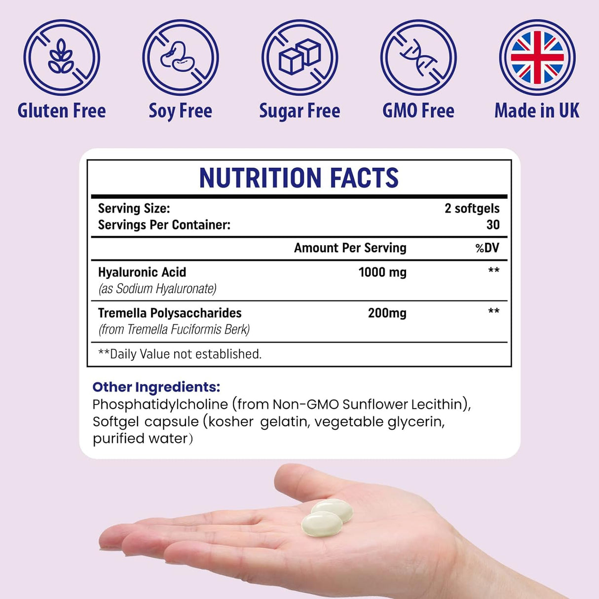 Suplementos de ácido hialurónico liposomal de 1000 mg