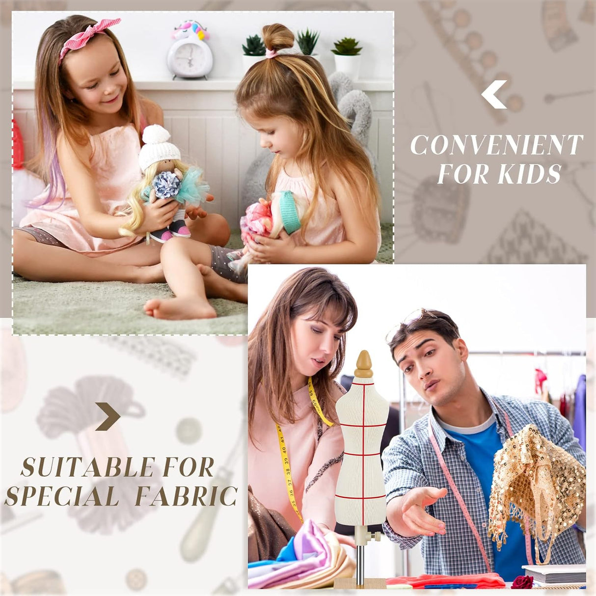 10 Pzs Maniquí Miniatura para Costura 1/4 Tamaño