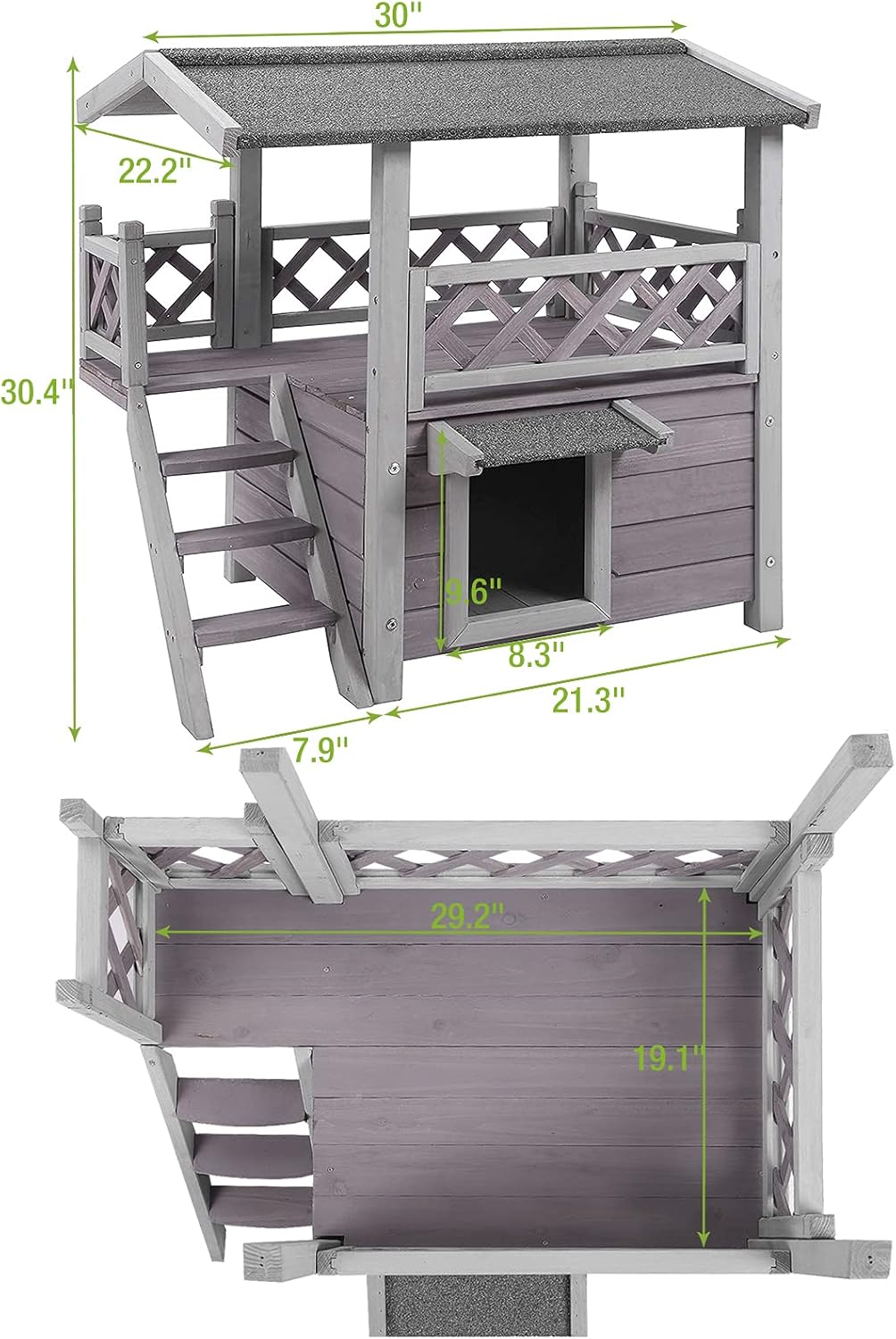 Casa para Gatos Fera, AIR09-BS, de Madera, 2 Pisos, Impermeable