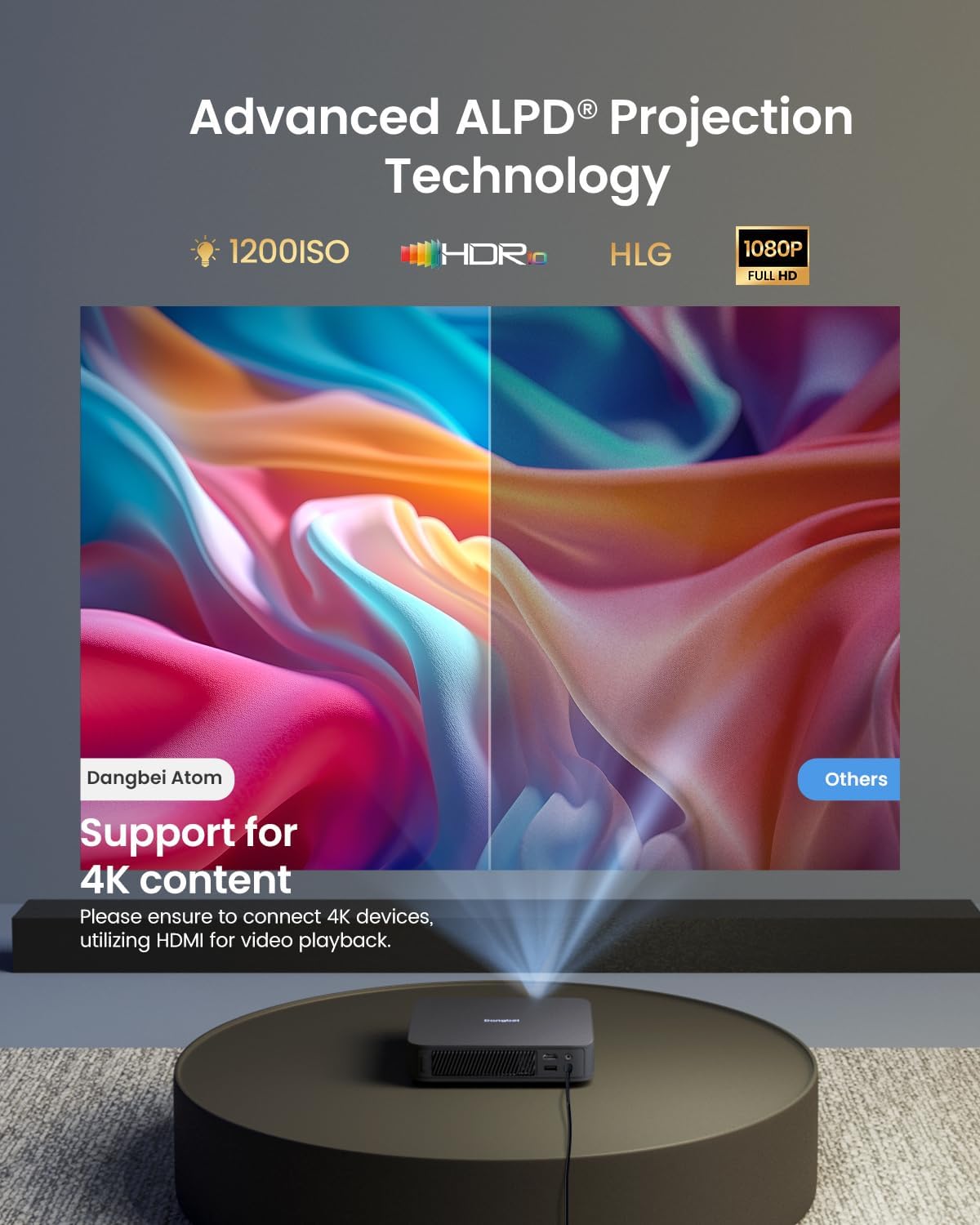 Proyector Dangbei Atom 1200 ISO, 1080p, 4K HDR, WiFi, Bluetooth