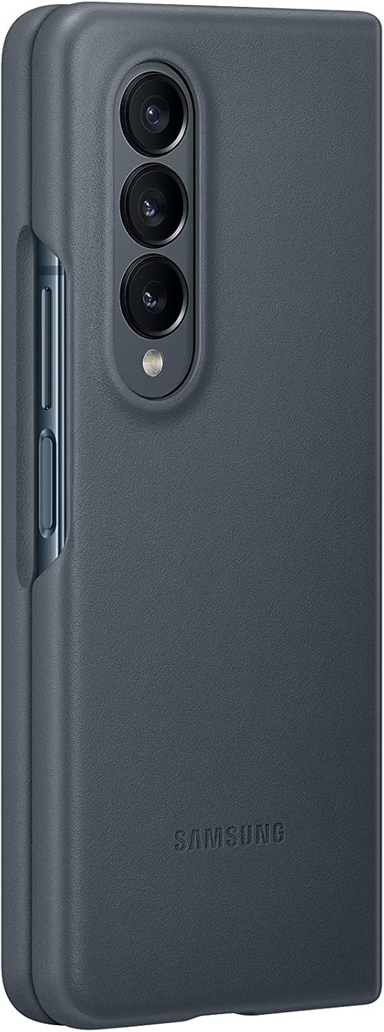 SAMSUNG Funda de cuero para Galaxy Z Fold4, protectora, de primera calidad, elegante funda para teléfono con protección frontal y trasera, superficie suave, versión estadounidense, gris y verde