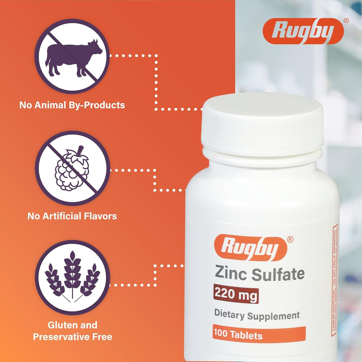 Rugby Zinc Sulfato 220 mg Comprimidos Suplemento 100u