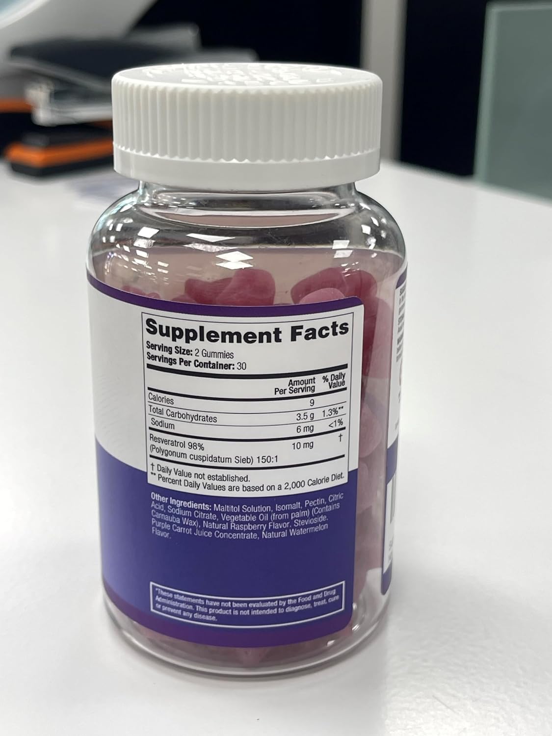 Suplemento Gomitas de resveratrol sin azúcar 1500 mg 60 un