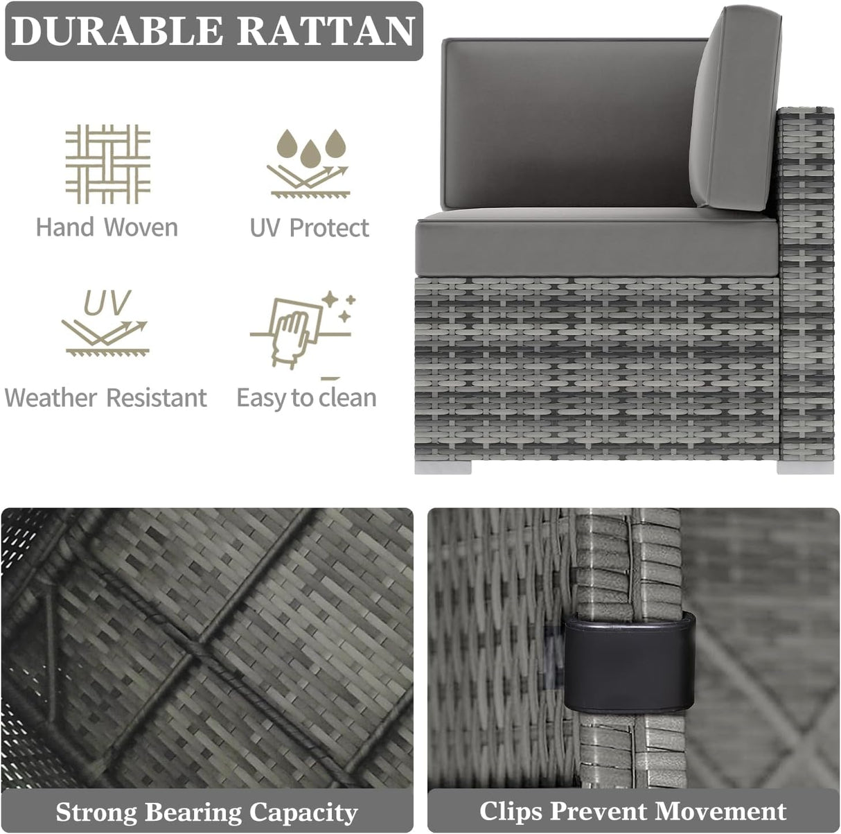 LayinSun Juego de muebles de patio de 8 piezas con mesa de fuego de gas propano de 44 pulgadas, juego de conversación seccional al aire libre, juego de sofá de mimbre de ratán con mesa auxiliar de almacenamiento y mesa auxiliar