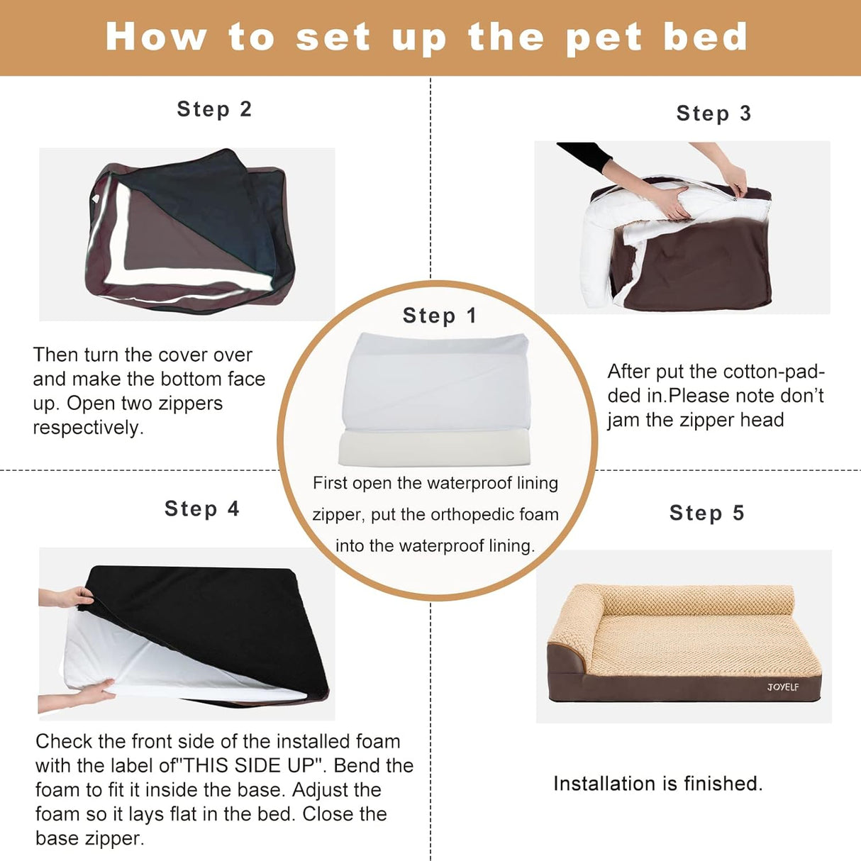 Cama Orthopédica para Perros Grandes JOYELF U-Shape Foam