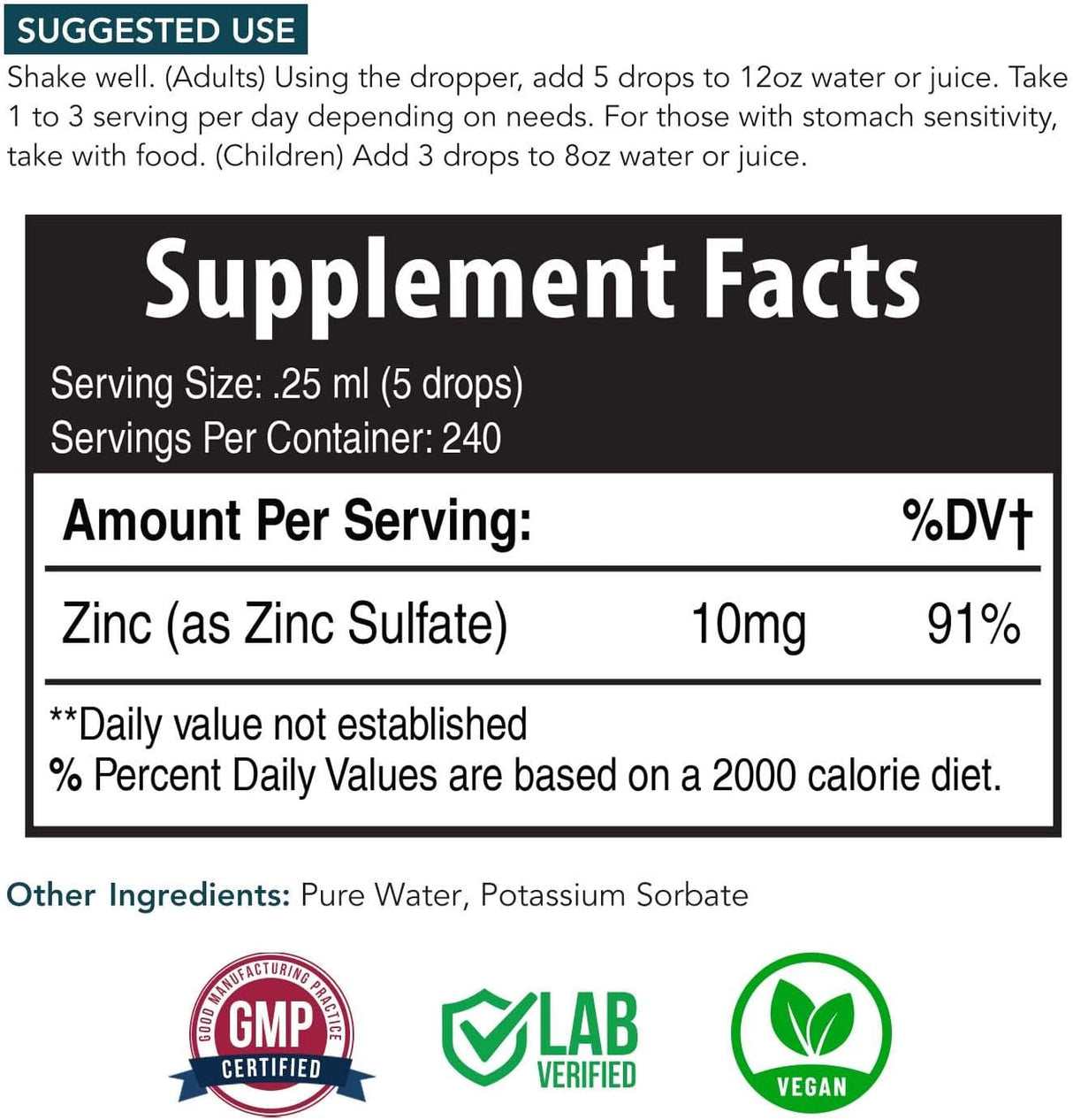 Suplementos Alimenticios Forma de sulfato de zinc vegano