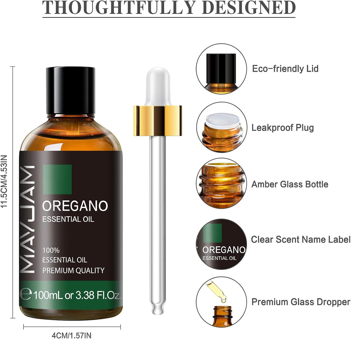 AceiteEsencial de Orégano MAYJAM, 100ml, Difusor, Gotero de Vidrio