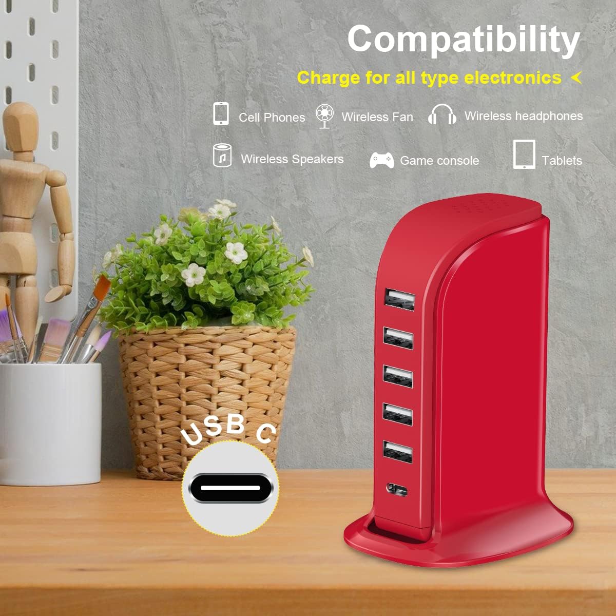 Cargador de teléfono USB 6 puertos torre de carga con cable