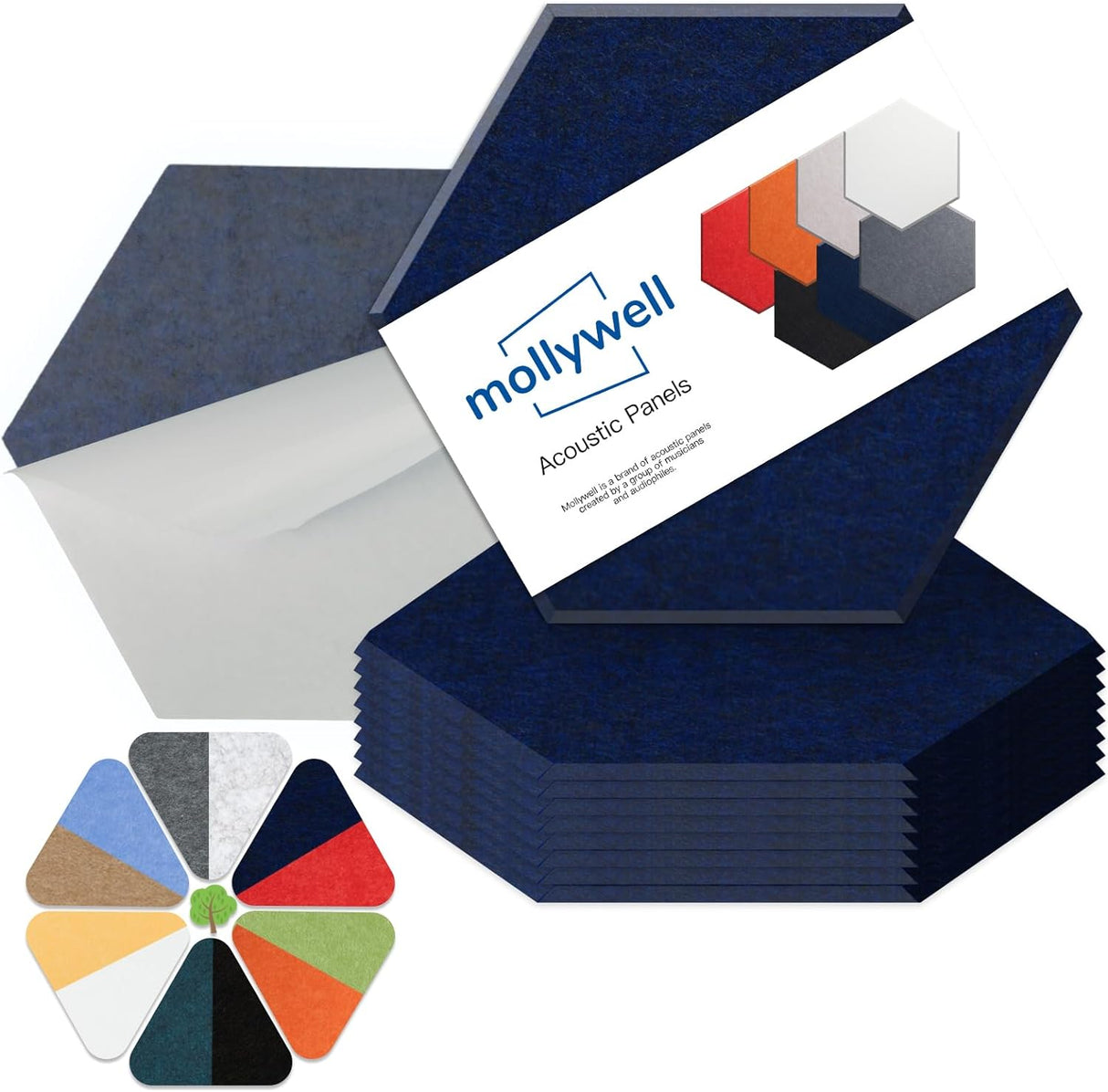 Paneles Acústicos Hexagonales, Mollywell, Alta Densidad, 14x12x0.4