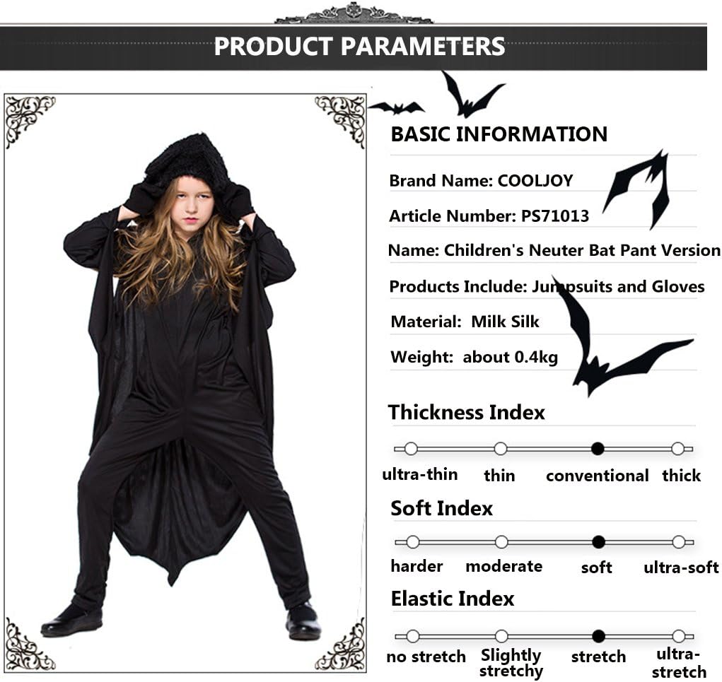 Disfraz de Murciélago COOLJOY para Niños, Jumpsuit Halloween
