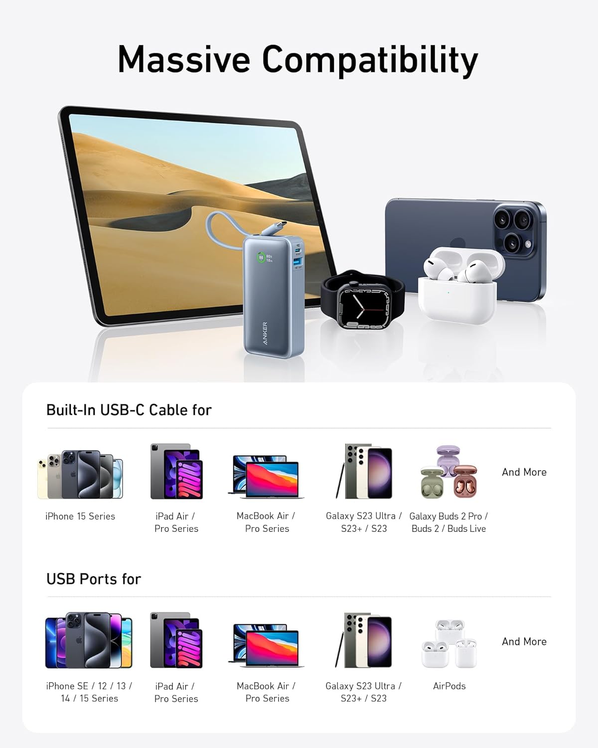 Batería de cargador portátil con cable USB C integrado