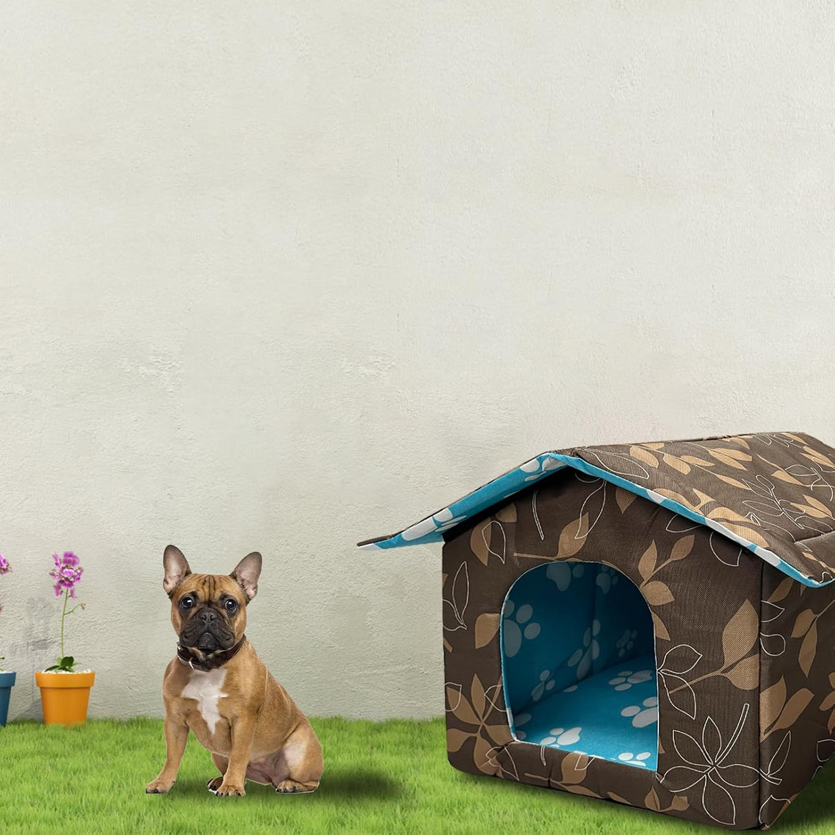 Casa para perros impermeable plegable con cojín, refugio fresco