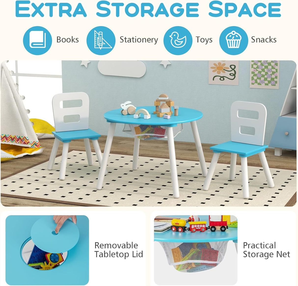 Juego de mesa y silla para niños de malla central muebles