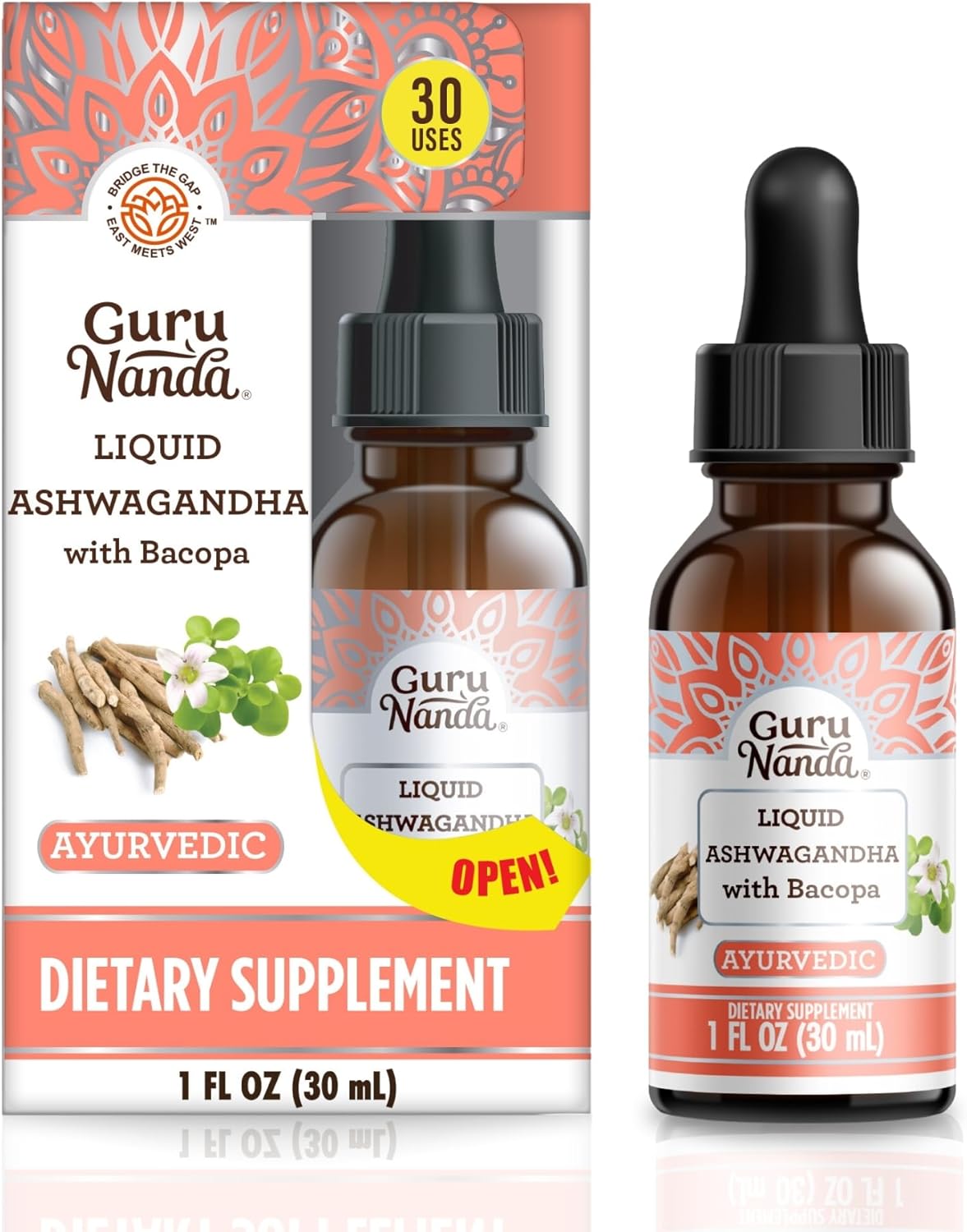 Extracto Líquido de Ashwagandha, GuruNanda, 1 Fl Oz, Vegano