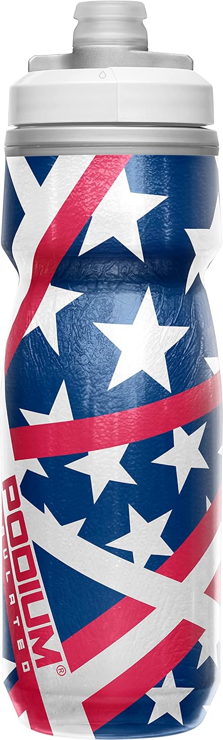 CamelBak Podium Chill Botella de agua aislada para bicicleta, botella fácil de apretar, se adapta a la mayoría de jaulas de bicicleta, 21 onzas, Estados Unidos