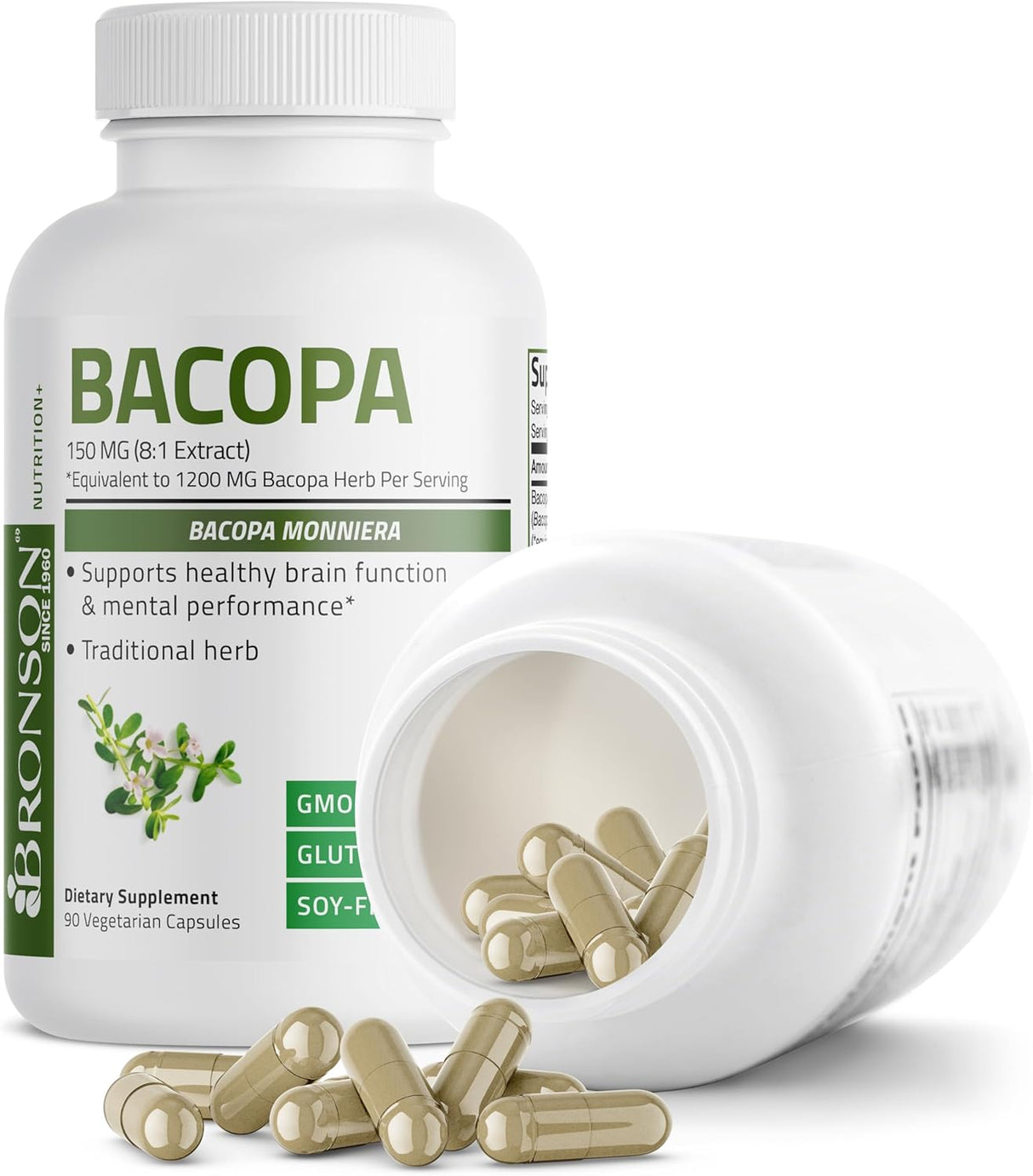 Suplementos Bronson Bacopa apoya la función cerebral 90 cáp