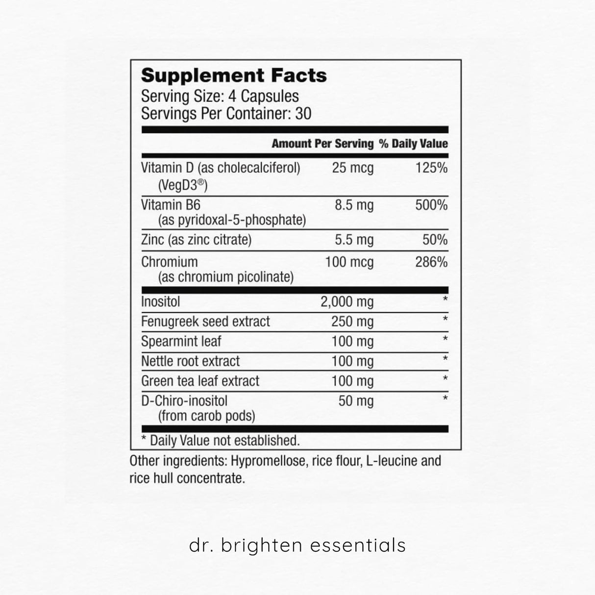 Dr. Brighten Myoinositol Plus: Hormonal y PCOS, Fórmula 60 caps