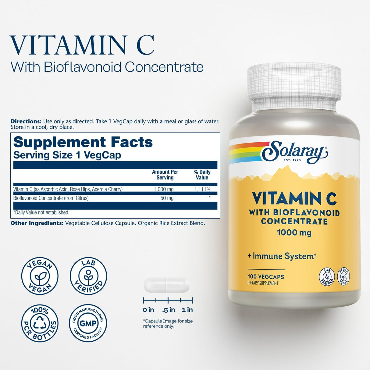 SOLARAY Vitamina C con escaramujos acerola y bioflavonoides