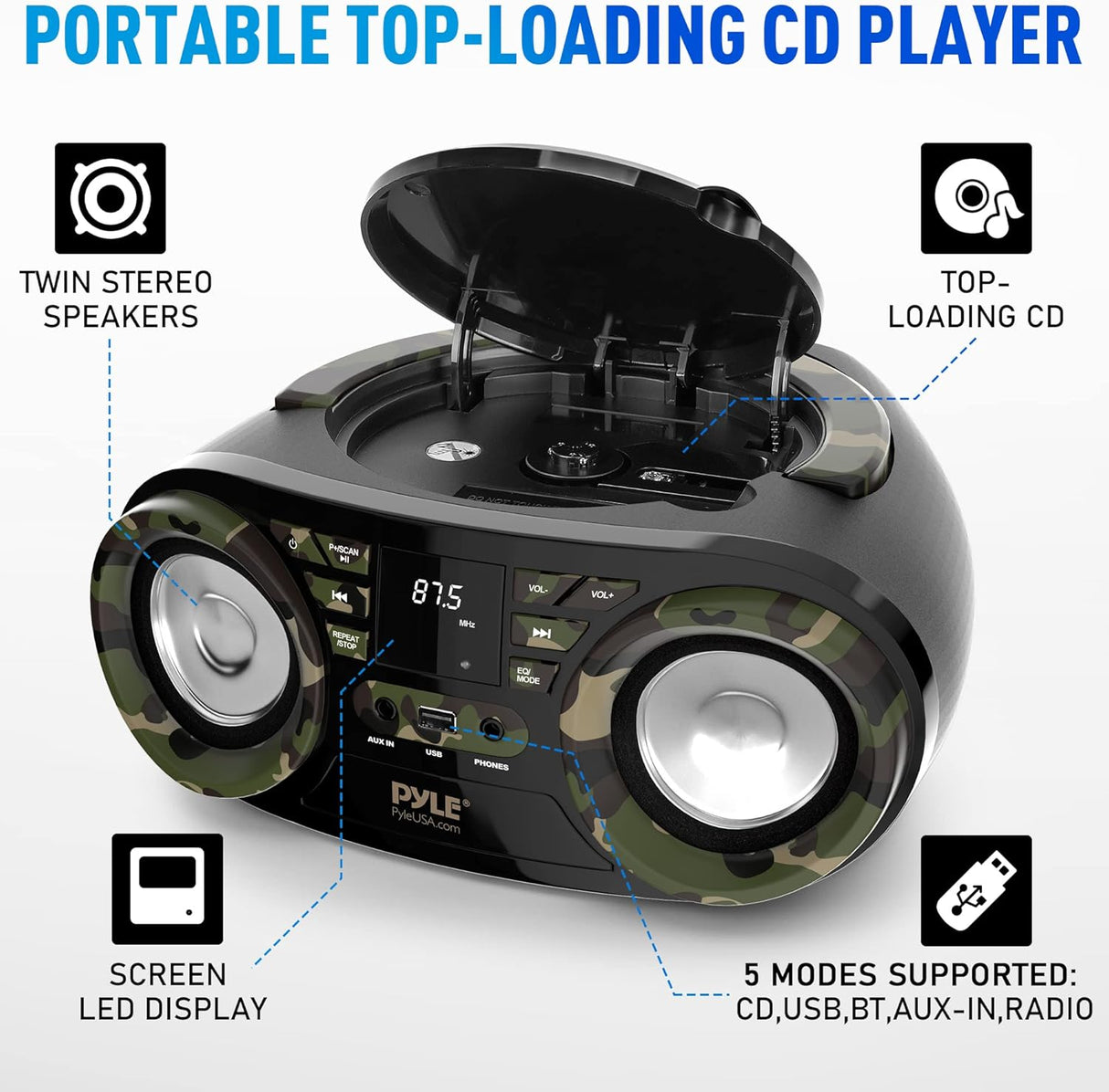 Reproductor de CD portátil Bluetooth PYLE-HOME PHCD59