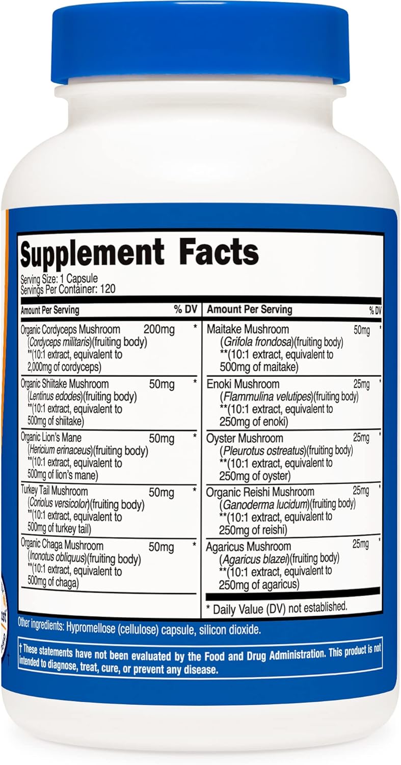Suplemento Complejo de Hongos, 10 Variedades, No-GMO y Sin Gluten