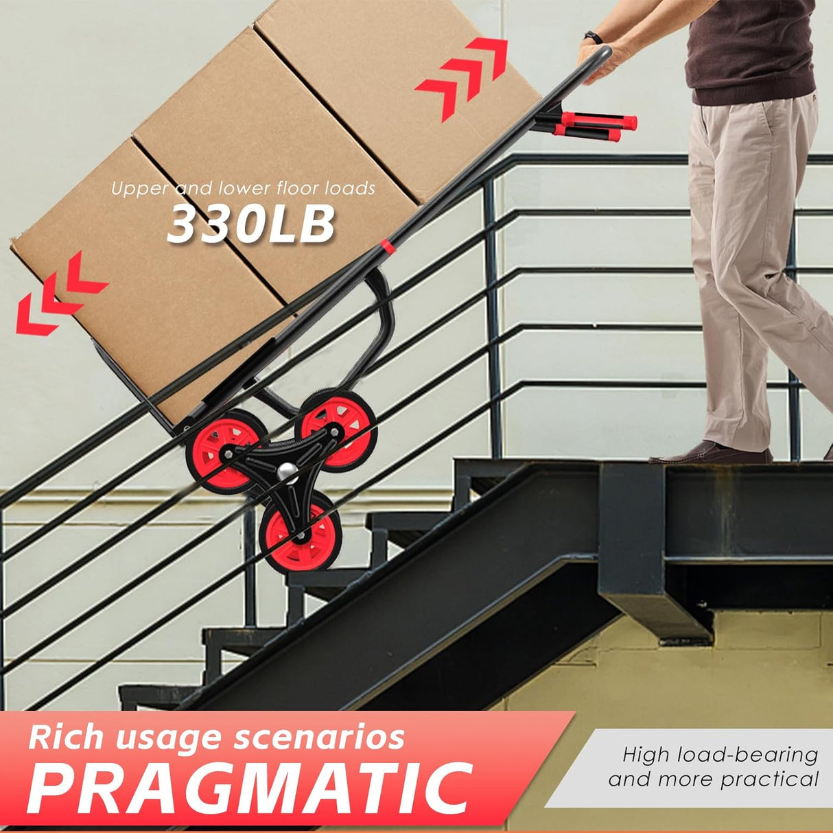 Carretilla de Escalera 440lb, Carro Plegable, 6 Ruedas, Modelo X