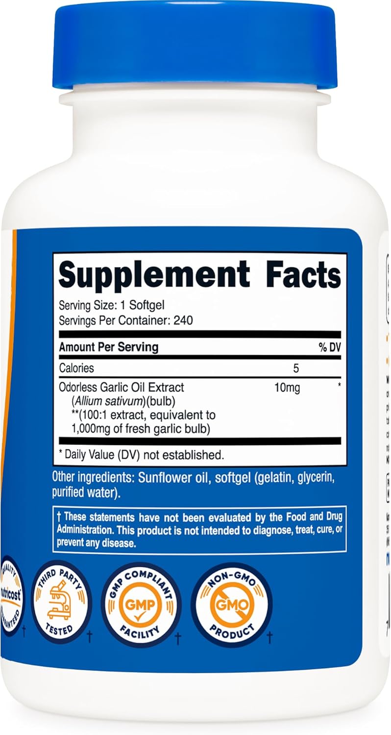 Suplemento Nutricost ajo de alta potencia 1000 mg 240 cáp