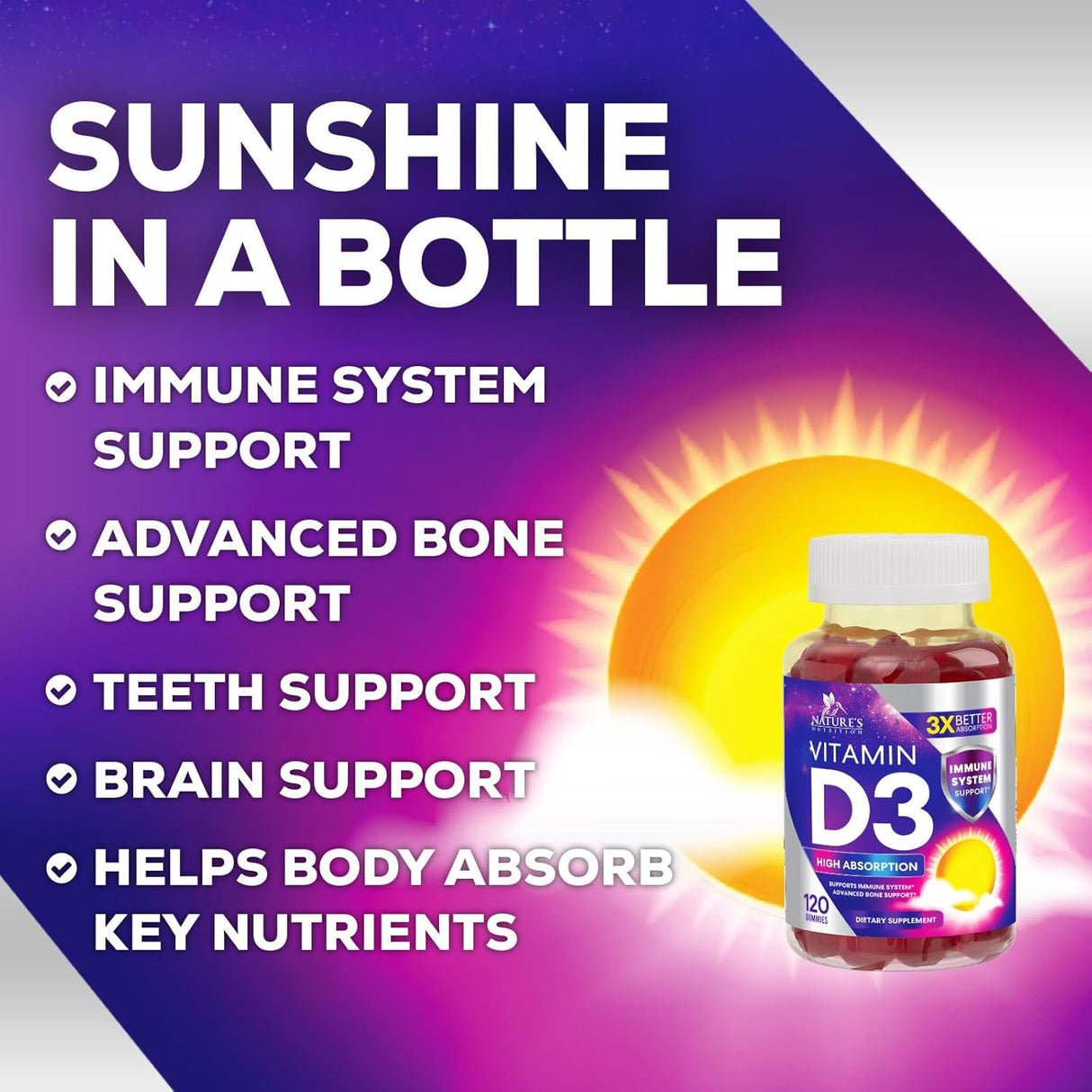Gomas de Vitamina D3 Extra Fuerte 5000 IU - Suplemento 120 Uds