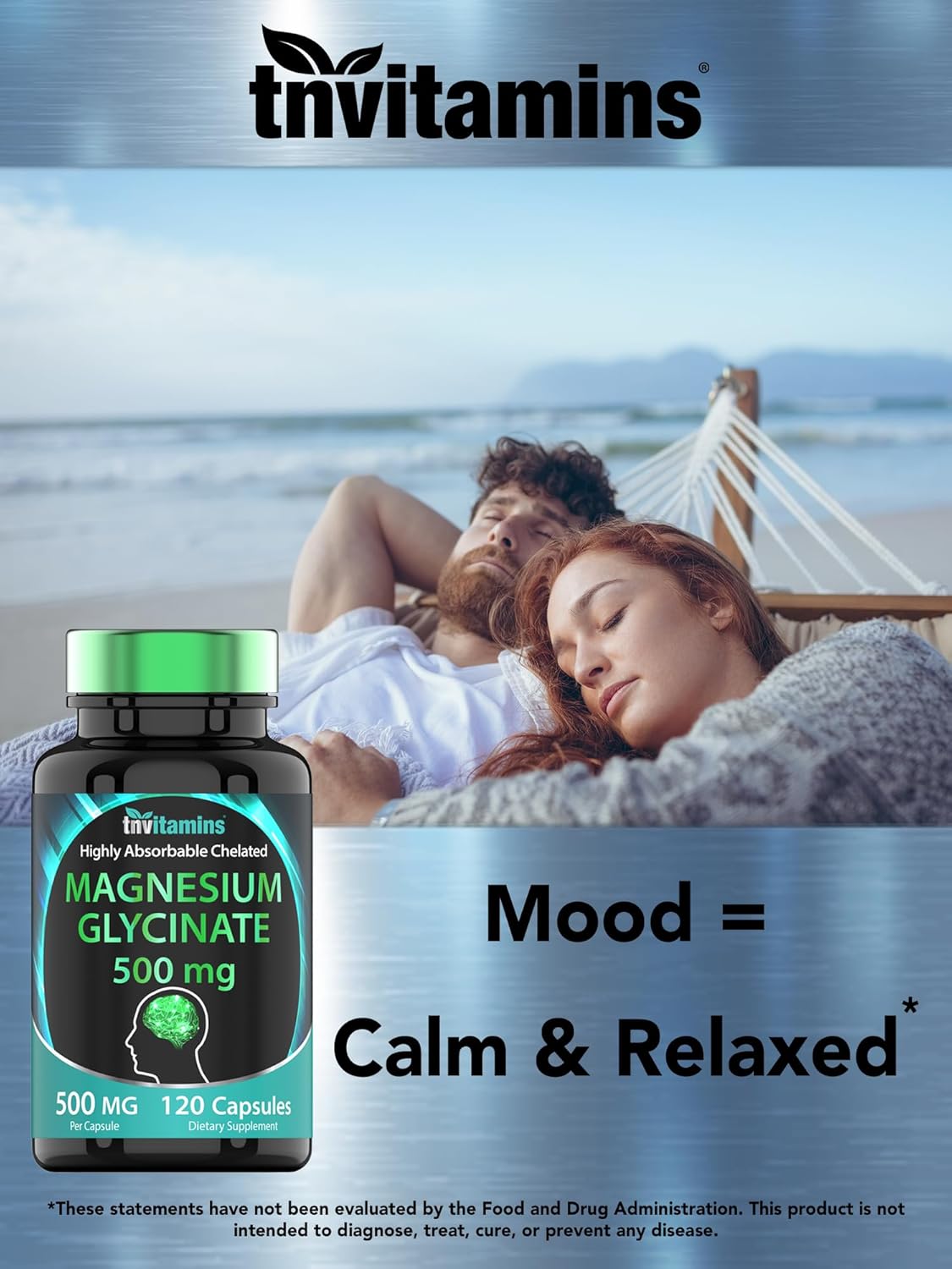 Magnesio Glicinato 500mg, 120 cápsulas, para dormir y nervios
