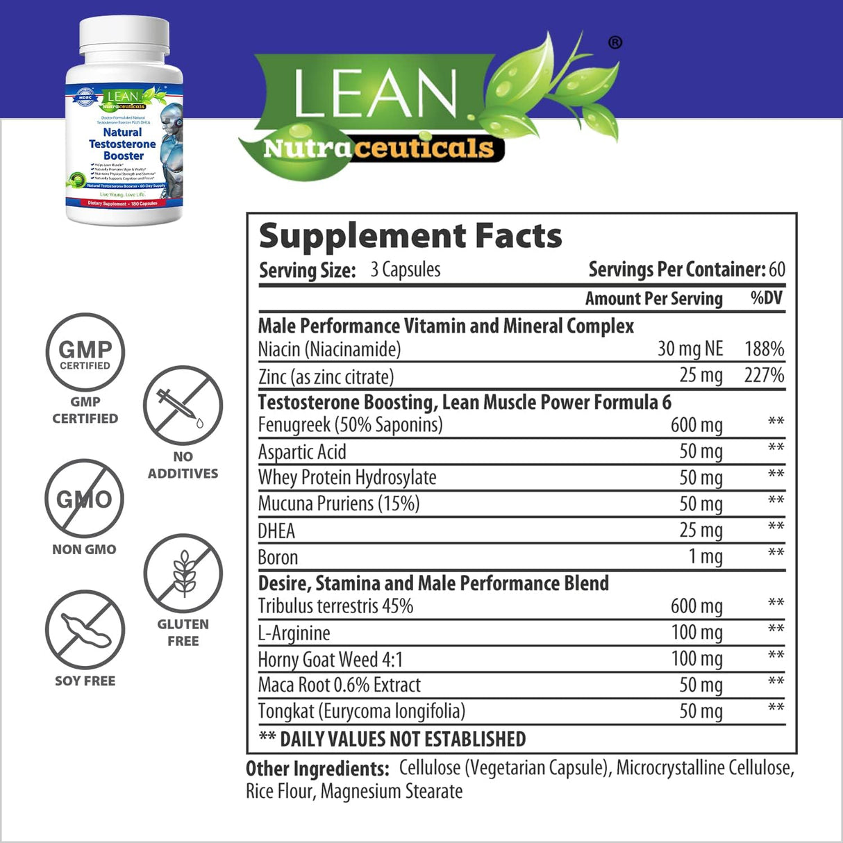 Potenciador de testosterona para hombres 180 cápsulas