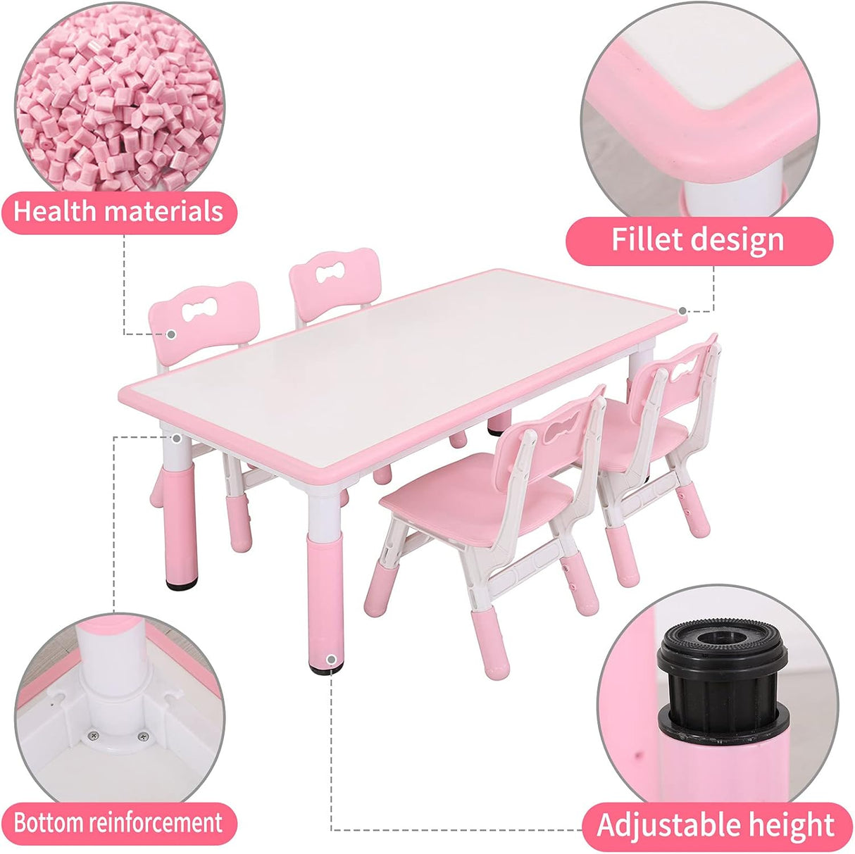 Juego de mesa de plástico ajustable en altura con 4 asientos