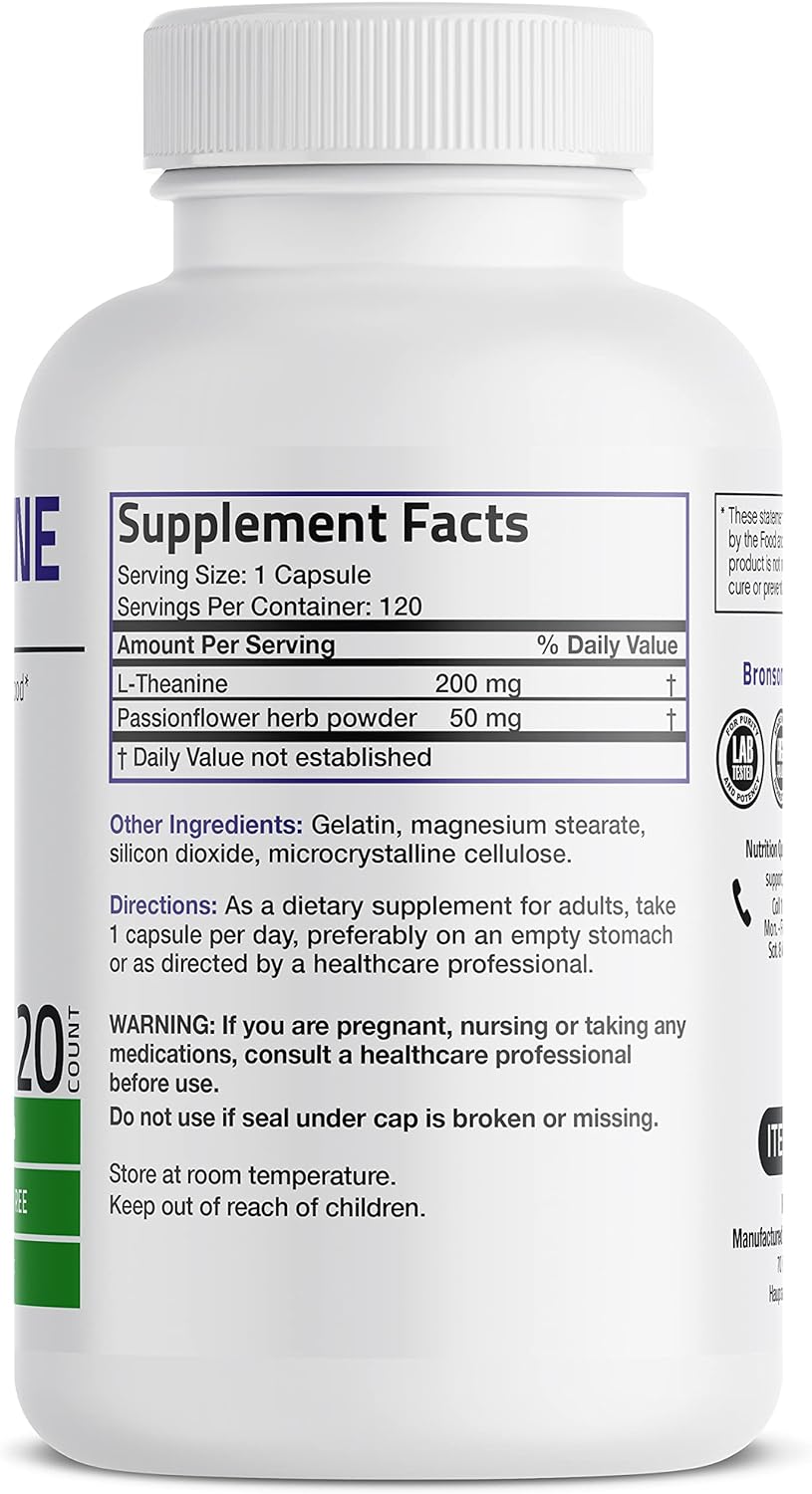Suplemento Bronson L-teanina de 200 mg (doble fuerza) 120 un