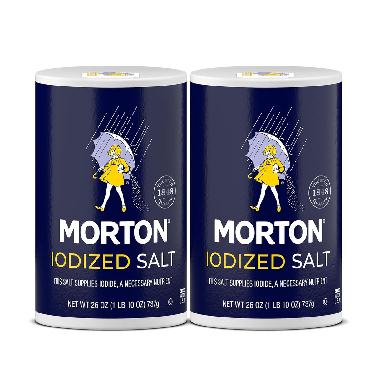 Sal de Mesa Iodada Morton, Ideal para Cocinar, 2-Pack 26 oz