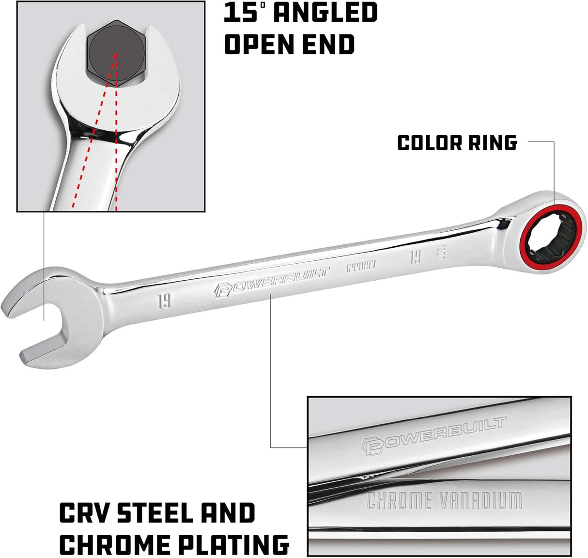 Juego de 7 Llaves de Carraca Métricas Powerbuilt 100 Dientes