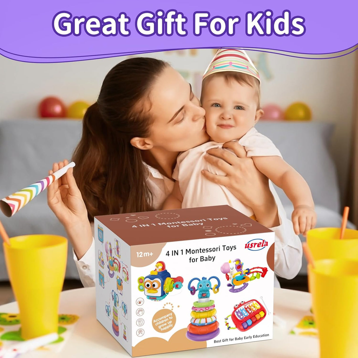 Juguete 4 en 1 para bebés, marca desconocida, piano y cubo.