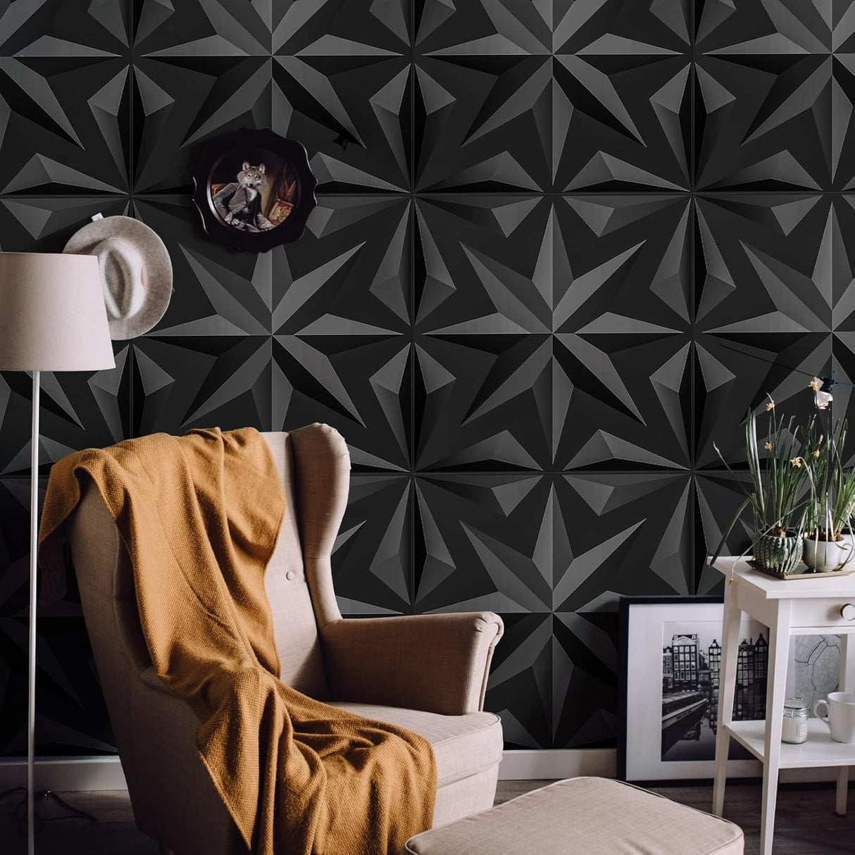 Paneles decorativos de pared 3D con diseño de pétalos negros