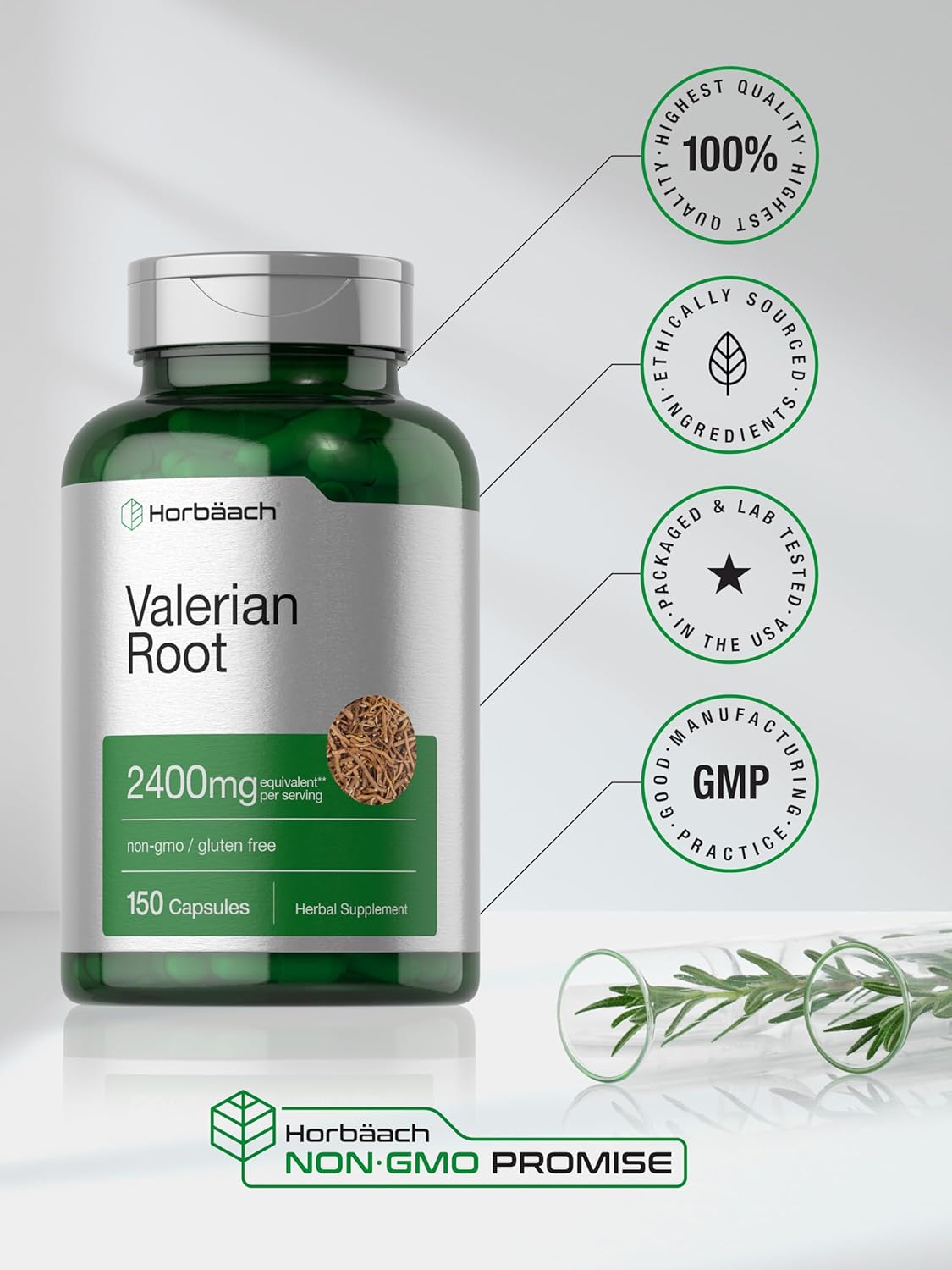 Suplemento Horbaach Cápsulas de raíz de valeriana 2400 mg