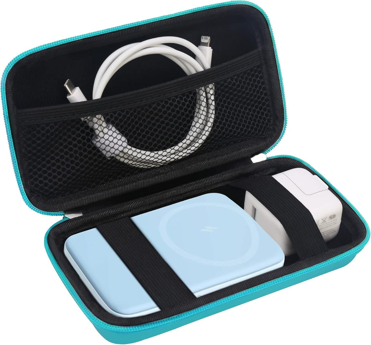 Elonbo Estuche rígido de viaje para Anker 622/633 / 521 batería magnética (MagGo), cargador portátil inalámbrico plegable magnético de almacenamiento de banco de energía, bolsillo de malla adicional para cable de carga, turquesa