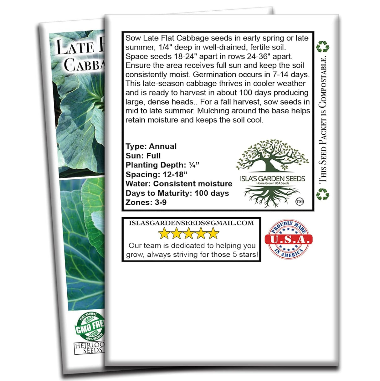 Semillas de Repollo Late Flat Dutch, Isla's Garden, Heirloom