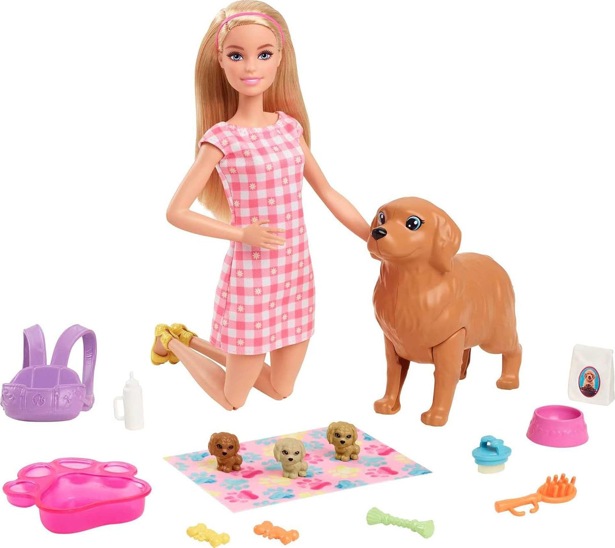 Set de Barbie con mascotas, con cachorro y accesorios, 3 piezas