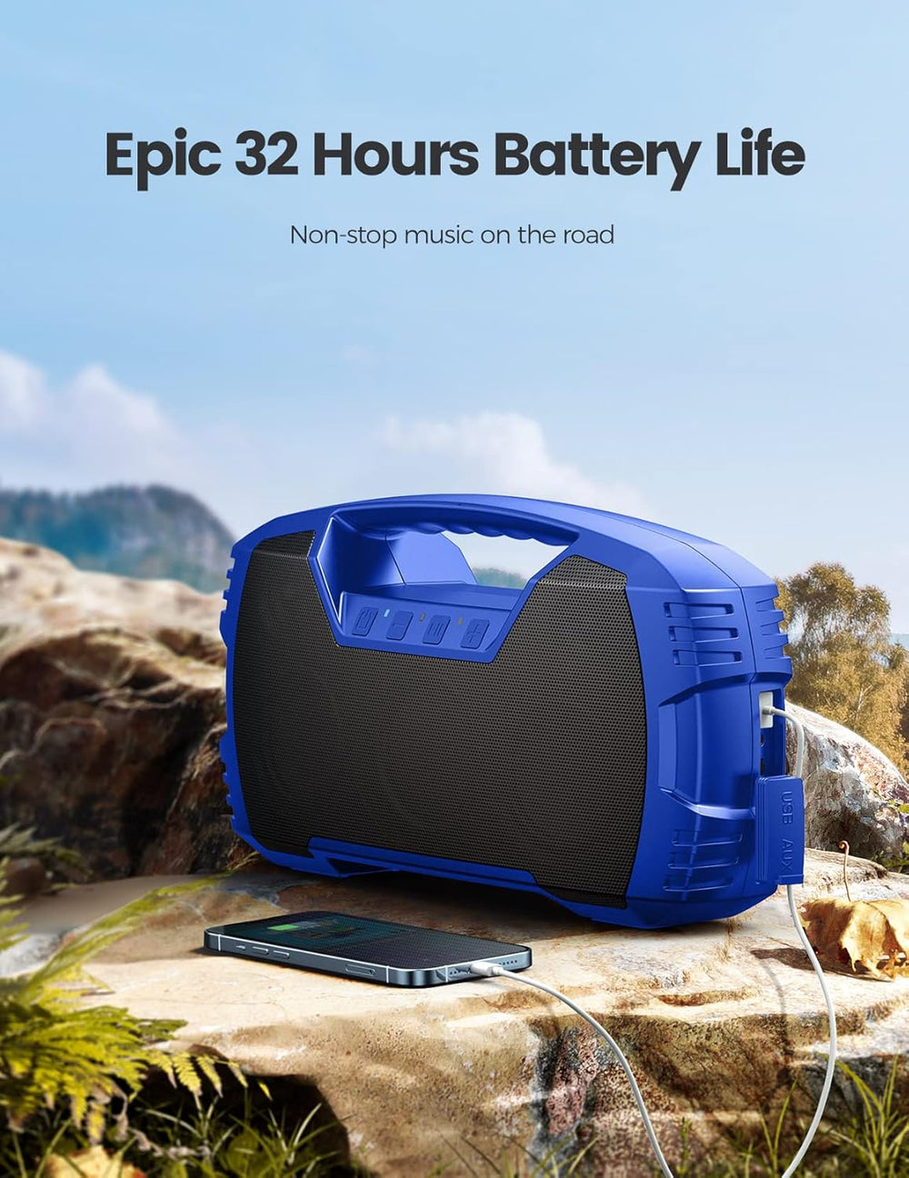 Altavoz Bluetooth IPX7 impermeable de 40W, estéreo potente
