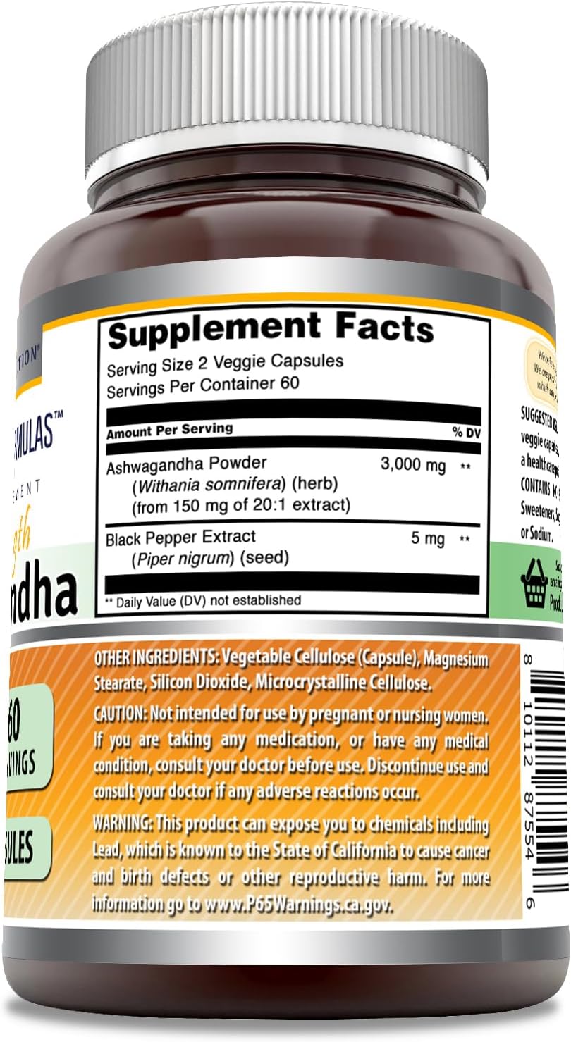 Suplemento de Ashwagandha Amazing Formulas 3000 mg 120 cápsulas