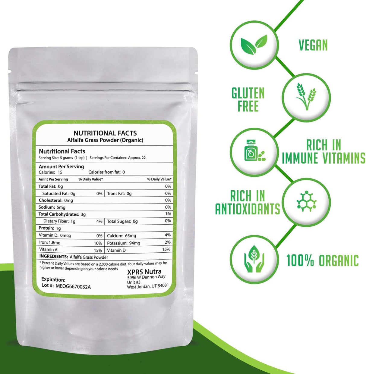 Suplementos Nutra Polvo de alfalfa orgánica 4 onzas