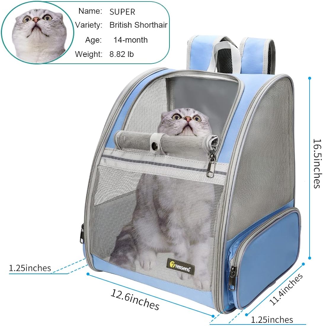 Mochila para transportar gatos cómoda y segura color azul
