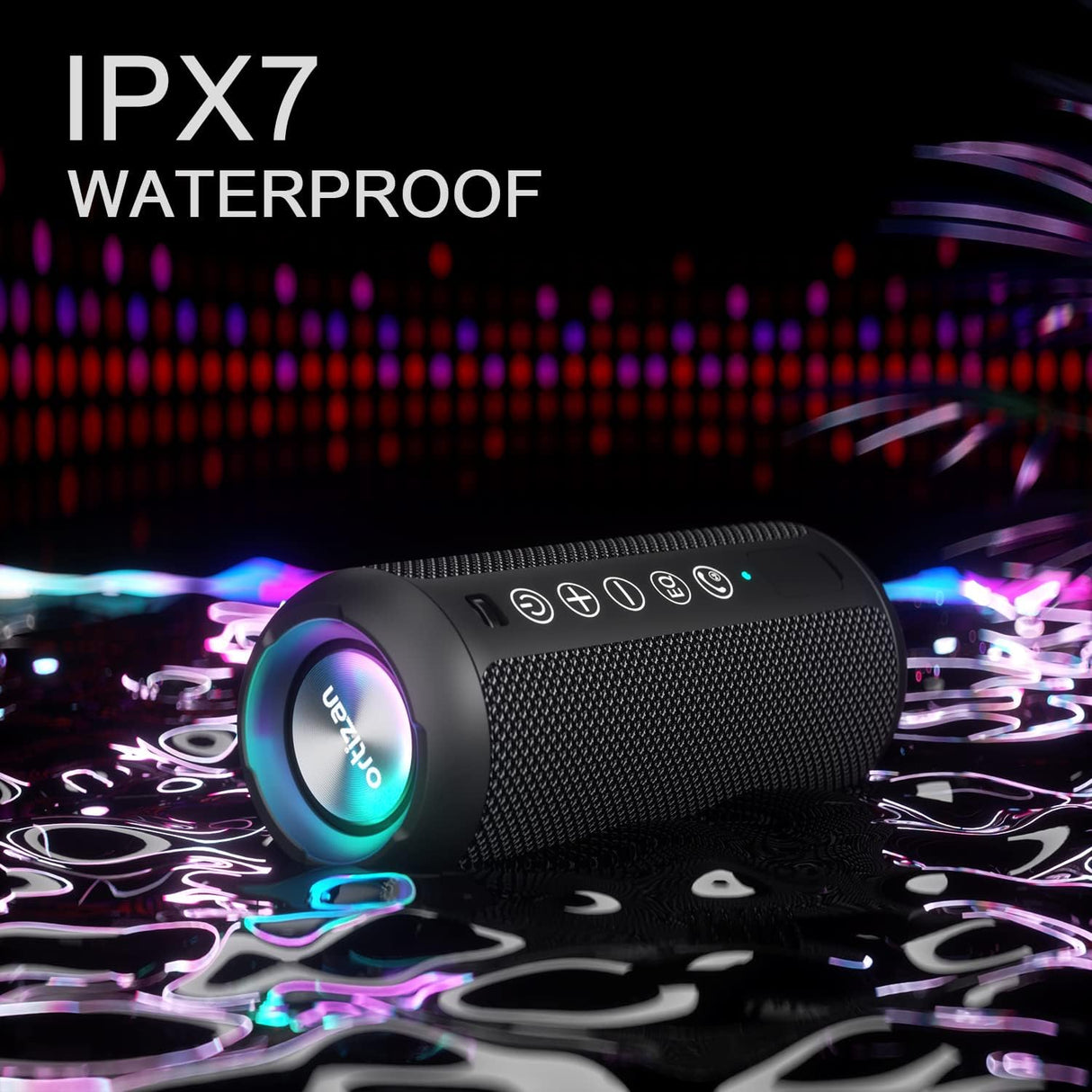 Parlante Bluetooth 5.3 inalámbrico impermeable IPX7 con RGB