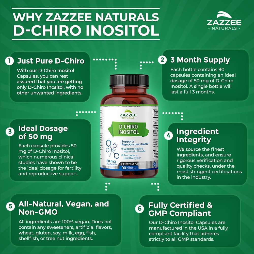 Zazzee D-Chiro-Inositol 50mg, 90 cápsulas, 40:1 ratio