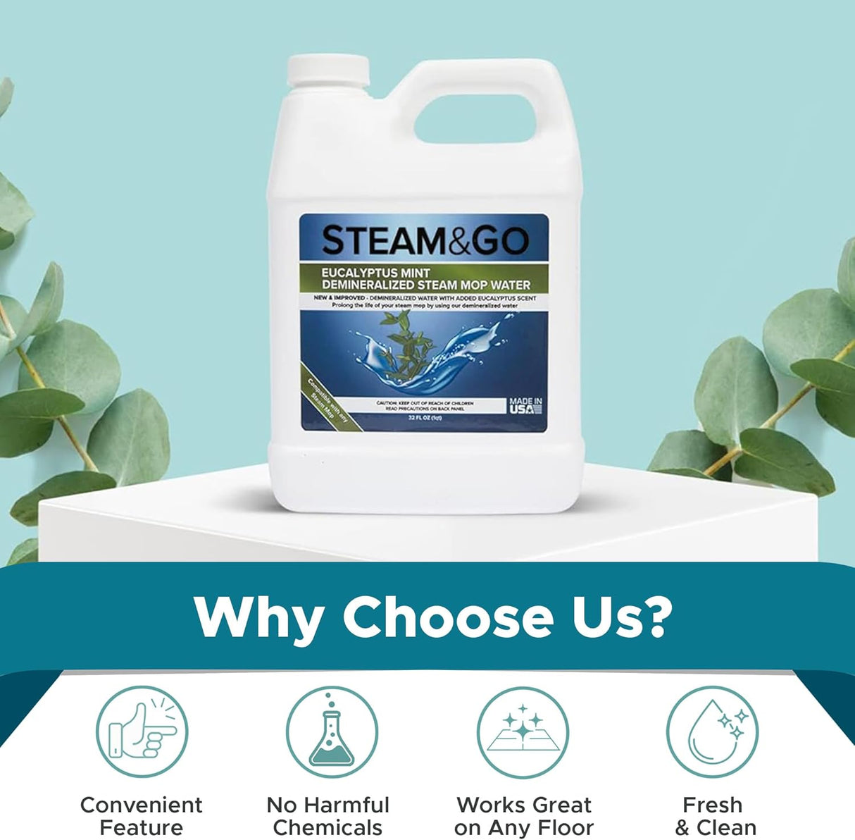 Agua Desmineralizada Steam & Go, Limpiador de Vapor Multisuperficie