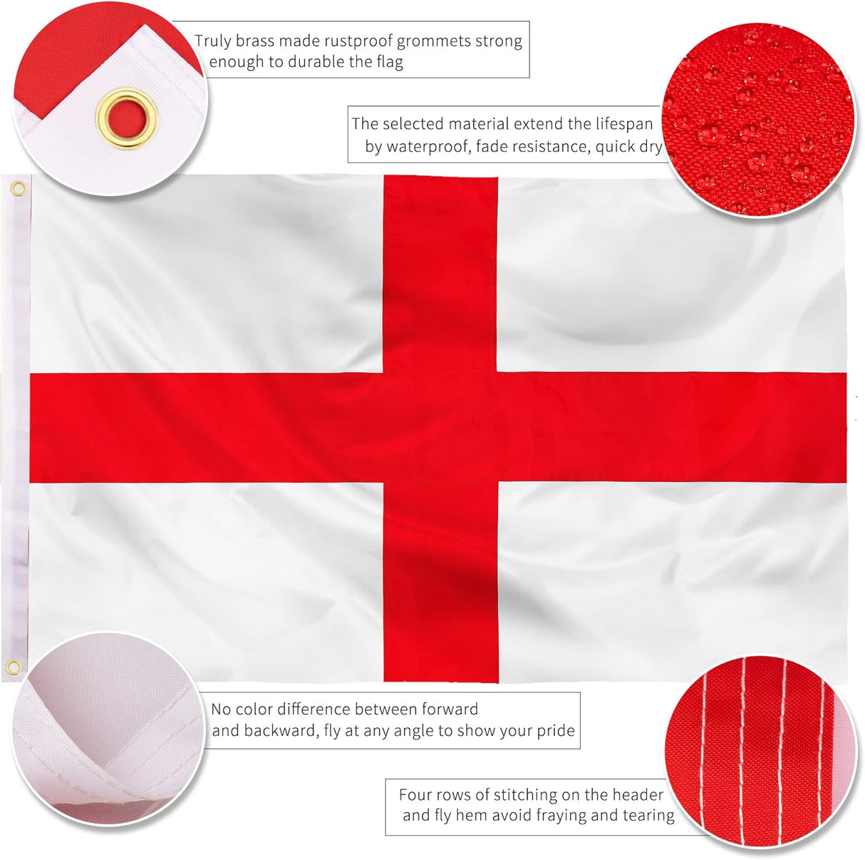 XIFAN Bandera de Inglaterra de nailon de alta calidad de 3 x 5 pulgadas, para exteriores, doble cara, resistente de nailon 210D, bandera de San Jorge, con rayas cosidas, dobladillo de 4 puntadas, ojales de latón