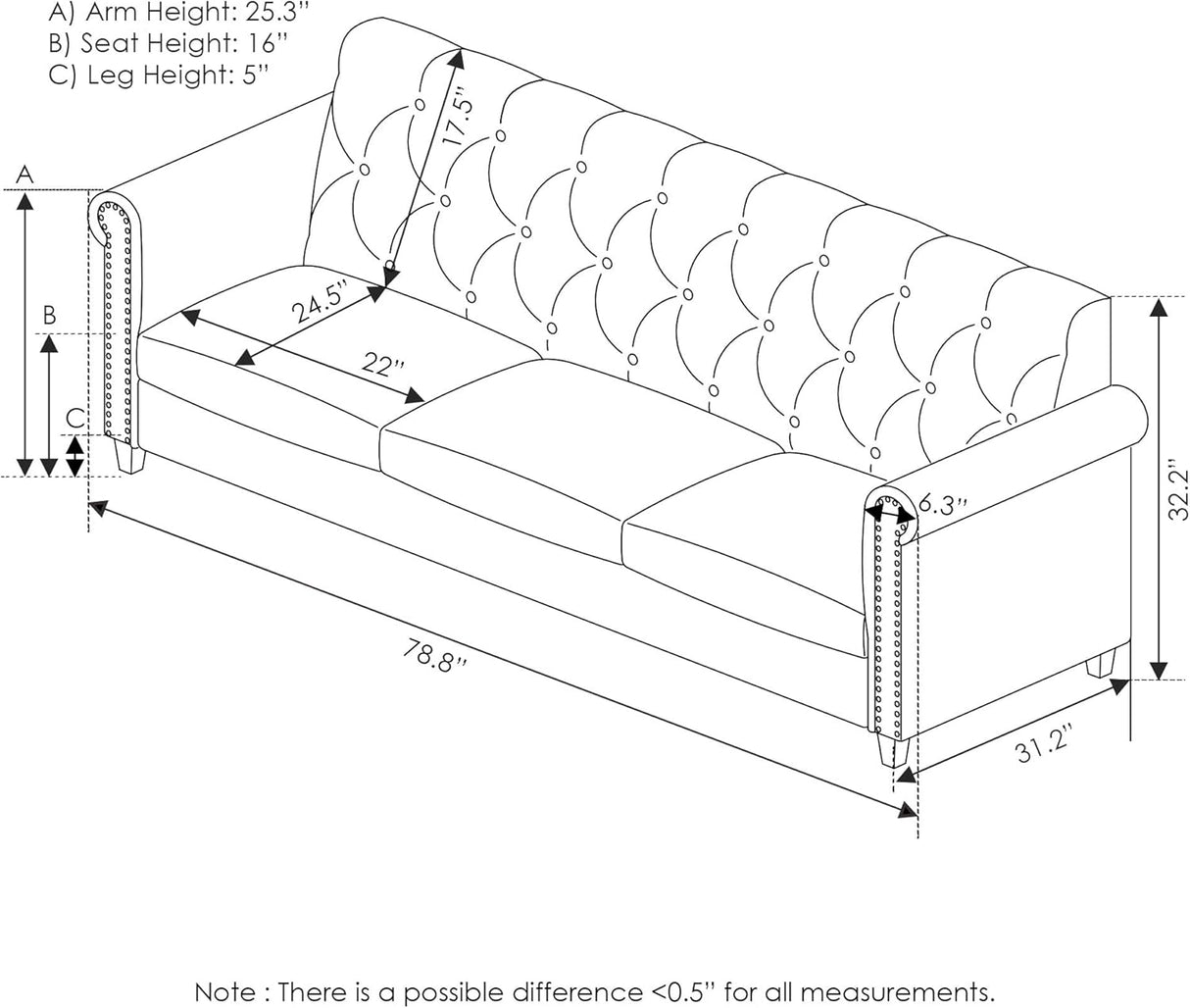 Sofá Chesterfield Vintage Modern 3 Plazas en Terciopelo Azul